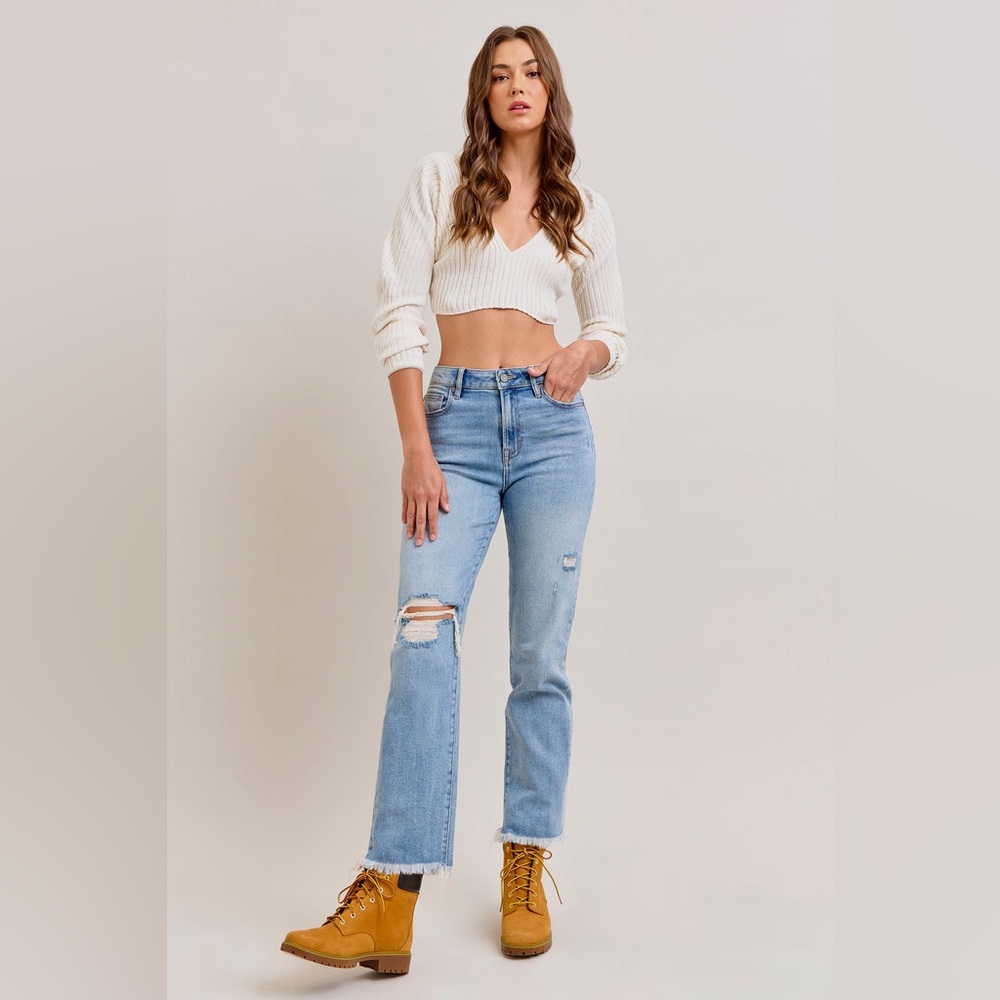 Hidden | Tracey MEDIUM LIGHT KNEE DISTRESSED FRAYED HEM STRAIGHT-size 30